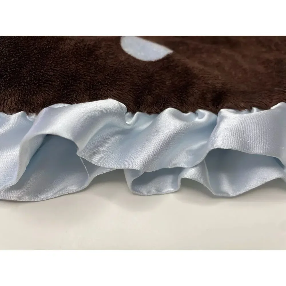 Max Daniel Polka Dot Baby Security Blanket Dark Brown Blue Ruffle Satin Trim